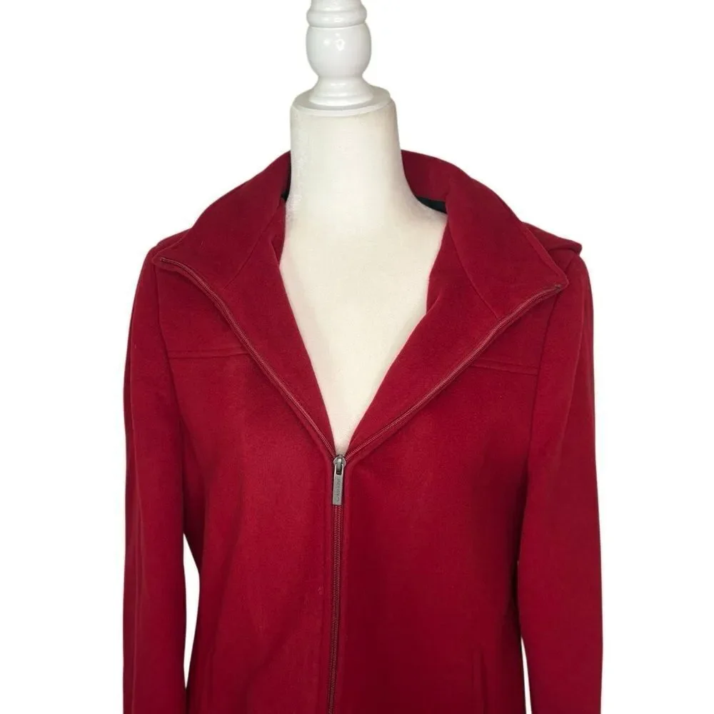 Calvin Klein Red Wool and Cashmere Coat with Zipper Front. Size M. Great Cond!!